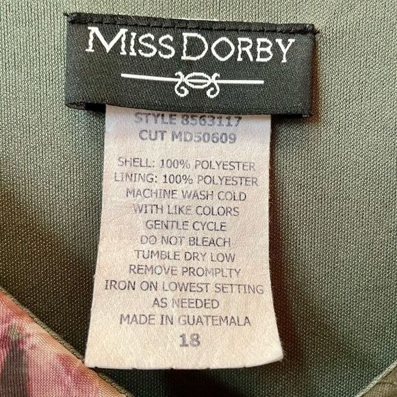 GREEN WITH PINK FLOWERS CHIFFON DRESS WITH SHORT SLEEVES by MISS DORBY SIZE 18 - Picture 4 of 6